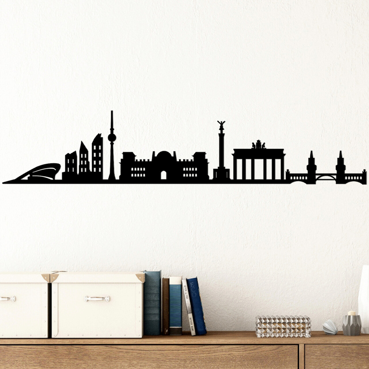 Decoratiune de perete, Berlin Skyline, Dimensiune: 119 x 24 cm, Negru - imagine 7